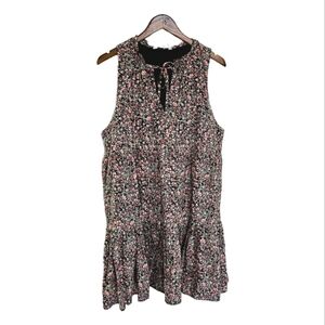 Floral tiered boho keyhole black dress size XL